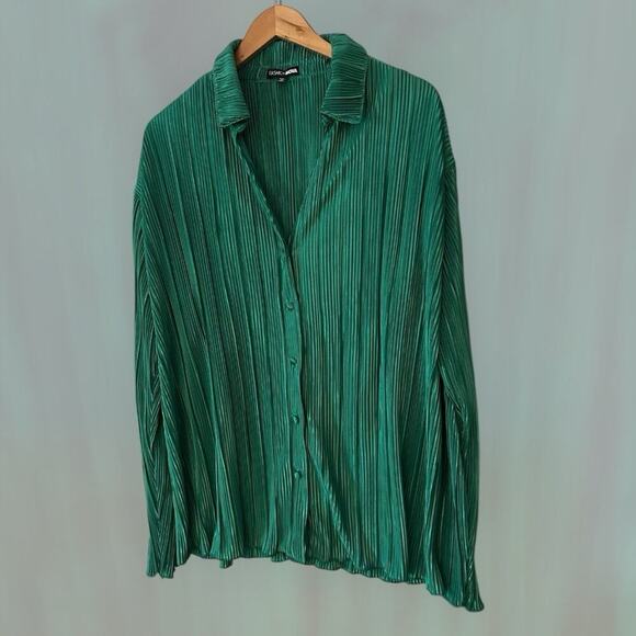 Fashion Nova Green Button Down Stretchy Top Plus Size XL - Picture 1 of 5